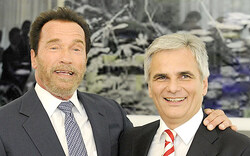 Arnie hilft  Faymann bei Wahl